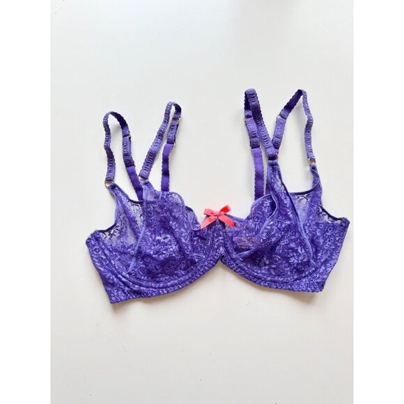 AGENT PROVOCATEUR Rei Electric Purple Lace Coral Bow Balconette Bra, Size 36E - Picture 6 of 16